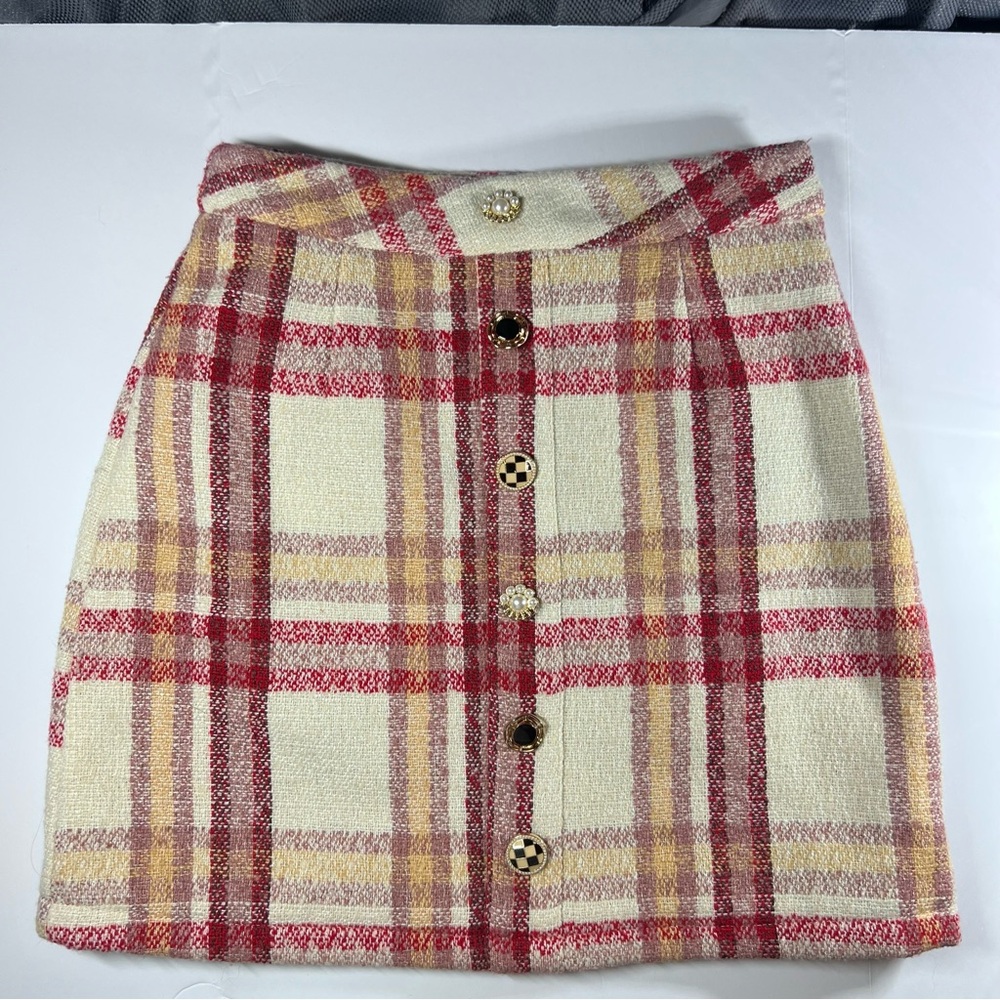 Sister Jane Red and Cream Plaid Mini Skirt